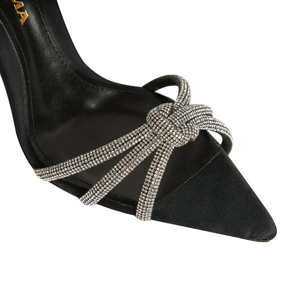 Satin Leather Black Heels w/Crystal Detailing(originally $439) Ginissima ‘Daisy’ - Picture 4 of 4